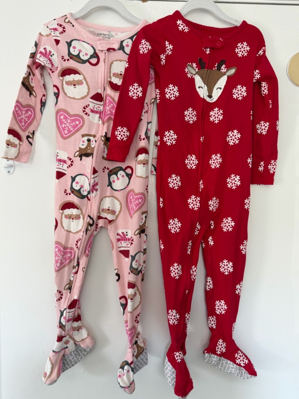 Carter's Holiday Footed One-Pieces - Reindeer & Santa Penguin Prints girl 2T
